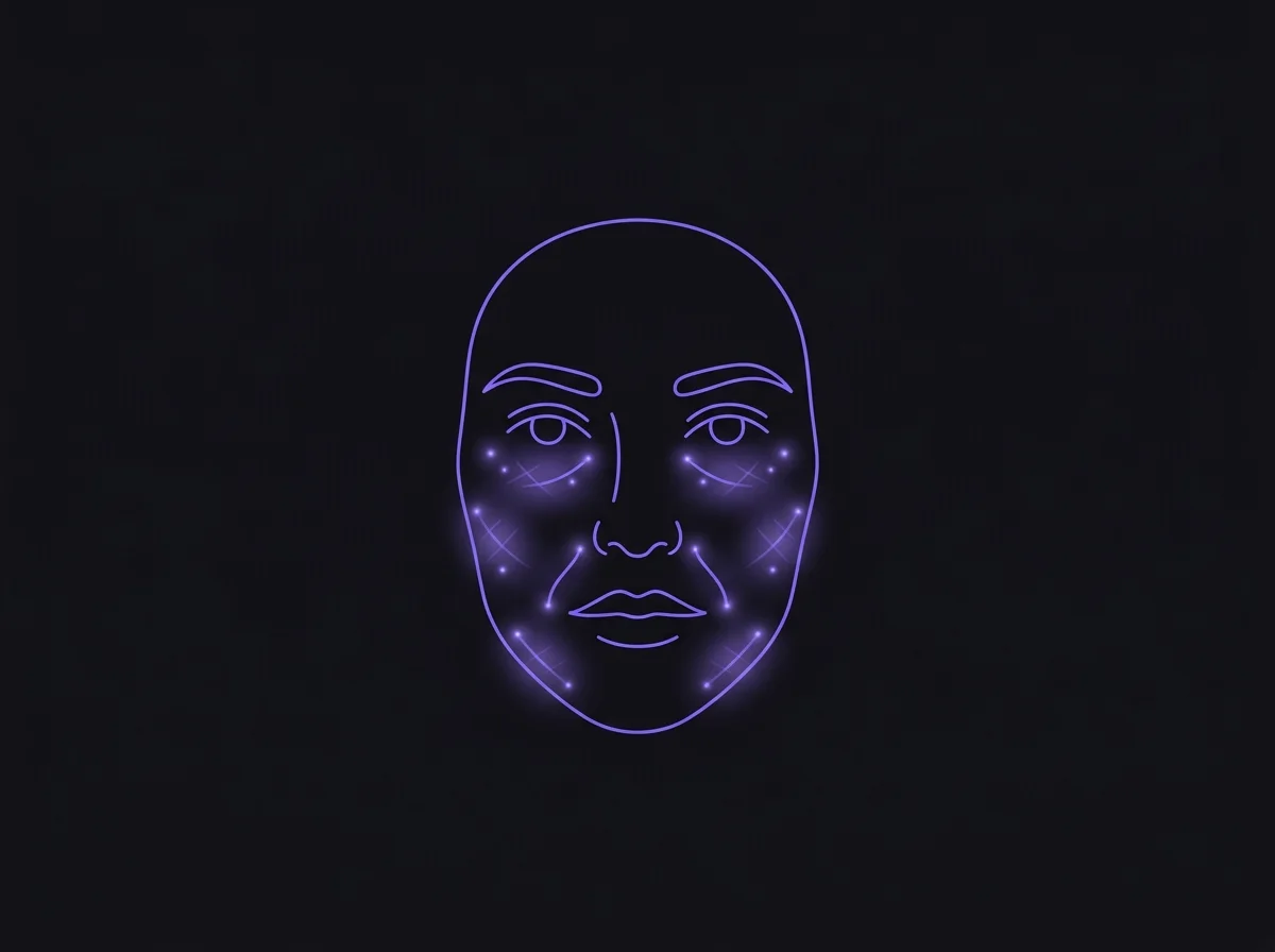 Diagram illustrating the four key visual signals that determine perceived facial age — skin clarity, under-eye area, facial volume, and jawline definition